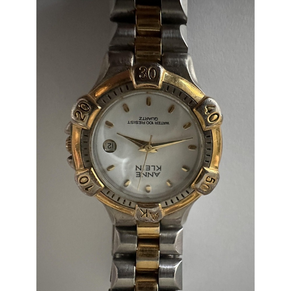 VTG Anne Klein Watch Womens Two Tone Date White Dial Quartz‎ 100FT 11/7894-5 - Picture 2 of 6